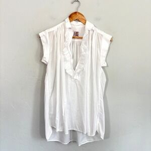 A Shirt Thing Penelope Cabo Top Women Size Small White Ruffle Collar Cotton Flaw